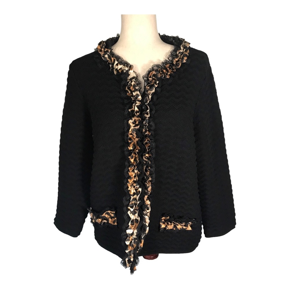 Chico’s Cardigan With Leopard Ruffle Trim